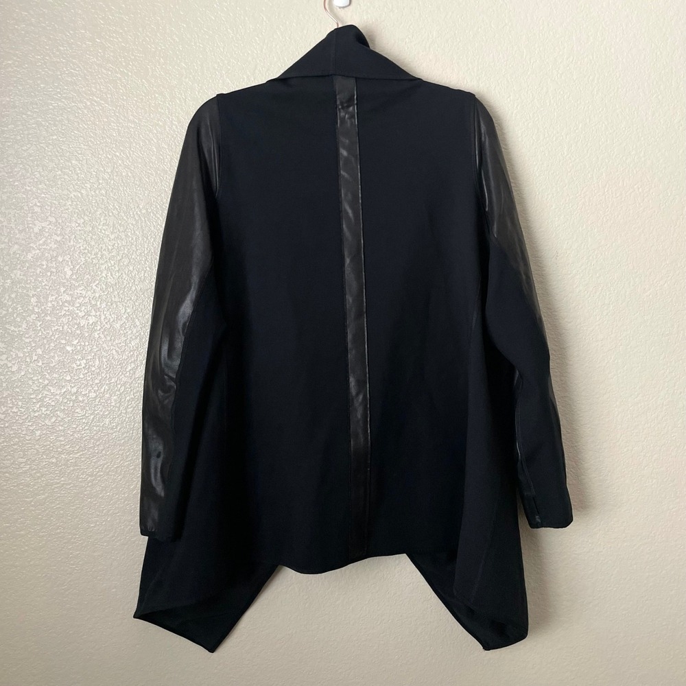 Spanx Drape Front Jacket Womens XL Black Faux Leather Asymmetrical Open Front - Picture 8 of 11